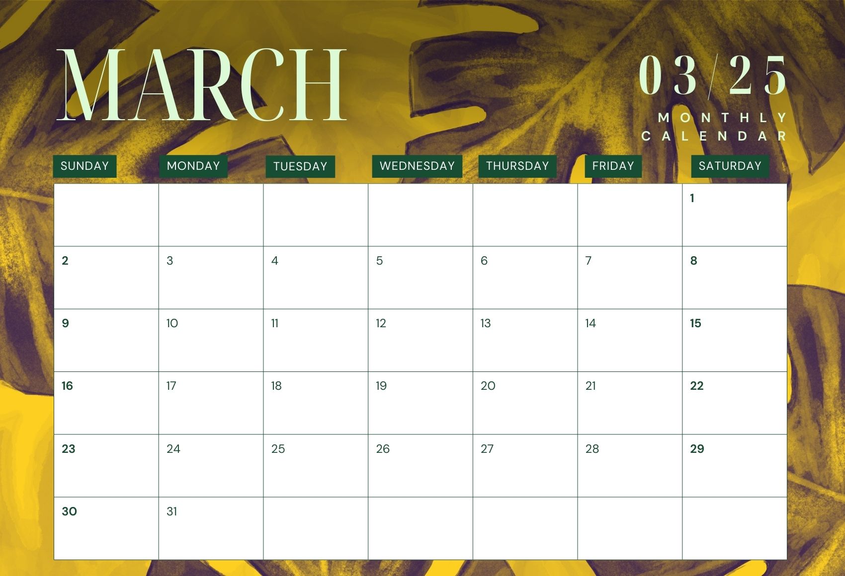 50+ March 2025 Calendar Printable PDF with US Holidays