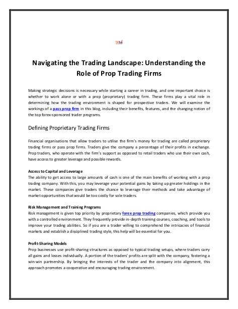 Navigating the Trading Landscape Understanding the Role of Prop Trading Firms
