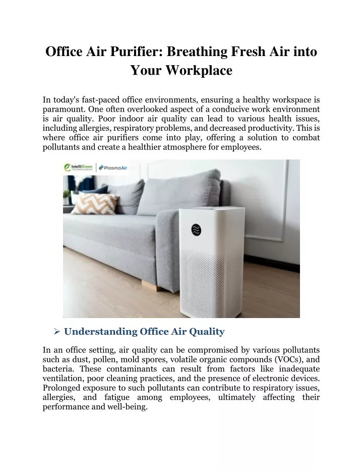 PPT - Office Air Purifier: Breathing Fresh Air into Your Workplace PowerPoint Presentation - ID:13151387