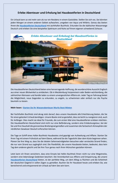 Entdecke Flüsse und Seen auf eigene Faust Hausbootferien in Deutschland | PDF