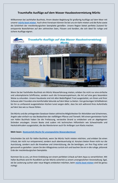 Wassererlebnis Müritz Boot mieten leicht gemacht | PDF