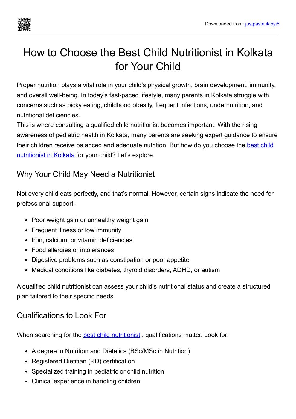 How to Choose the Best Child Nutritionist in Kolkata for Your Child