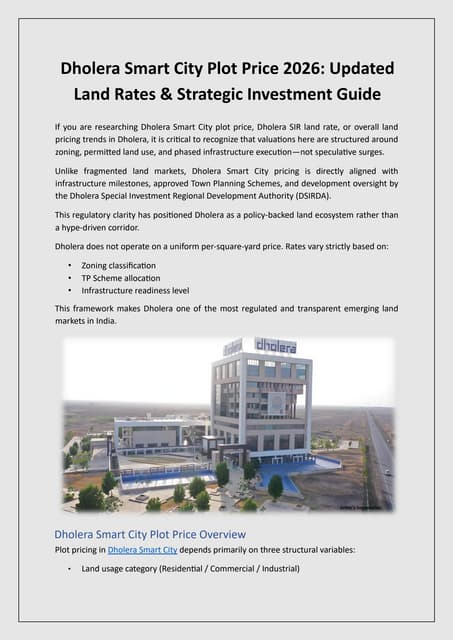 Dholera SIR Land Rates 2026: Strategic Entry into India’s Smart Infrastructure Hub