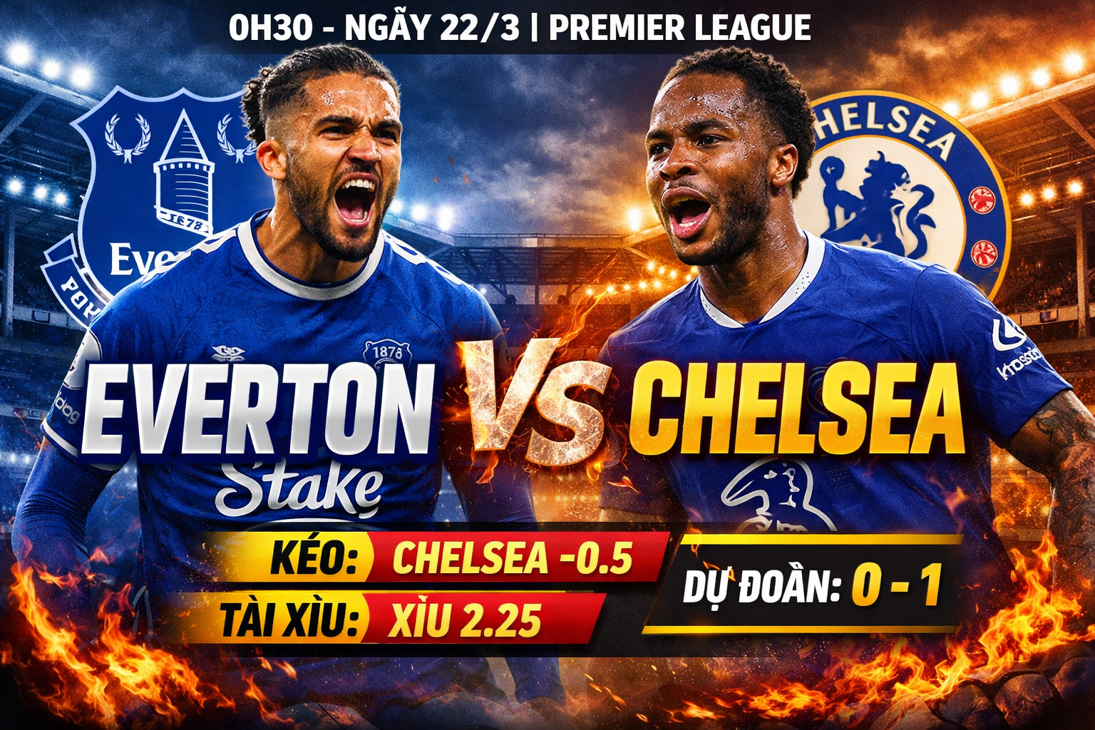 Soi kèo Everton vs Chelsea, 0h30 ngày 22/3 – Premier League