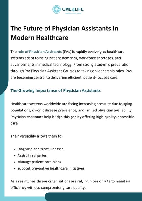 The Future of Physician Assistants: Leadership and Innovation in Modern Healthcare | PDF
