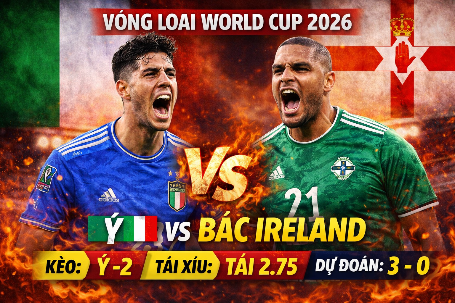 Soi kèo Ý vs Bắc Ireland, 2h45 ngày 27/3 – Chênh lệch đẳng cấp