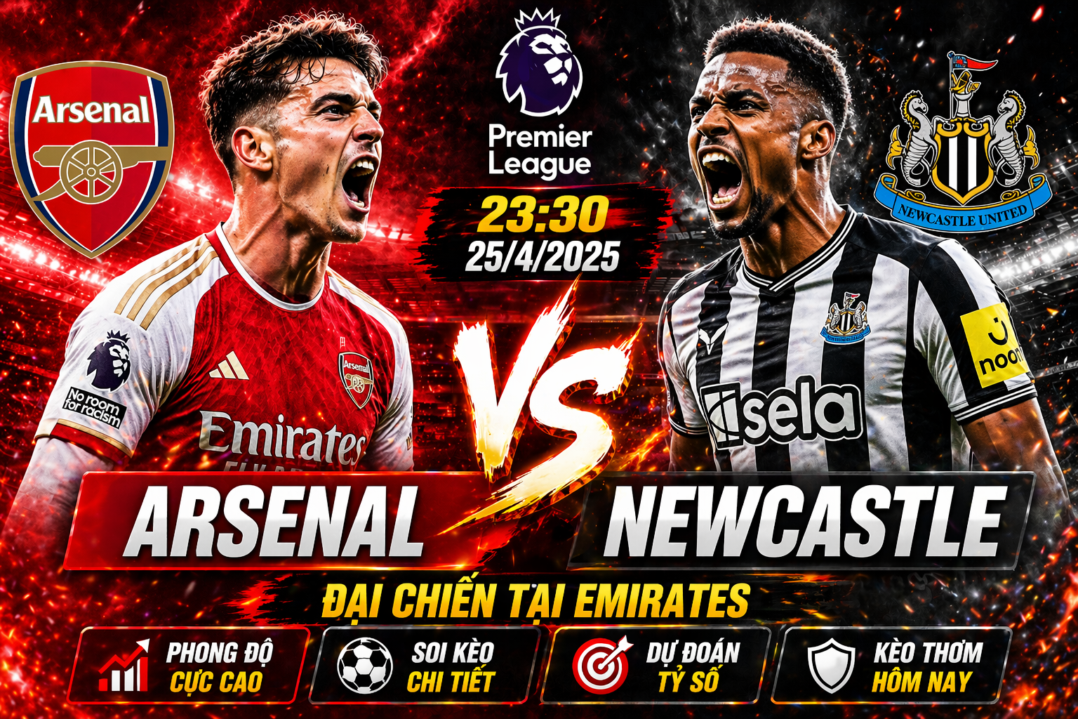 Soi kèo Arsenal vs Newcastle, 23h30 ngày 25/4 – Premier League - tylekeo88