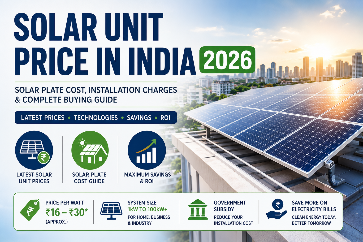 Solar Unit Price in India (2026): Solar Plate Cost, Installation Charges & Complete Buying Guide